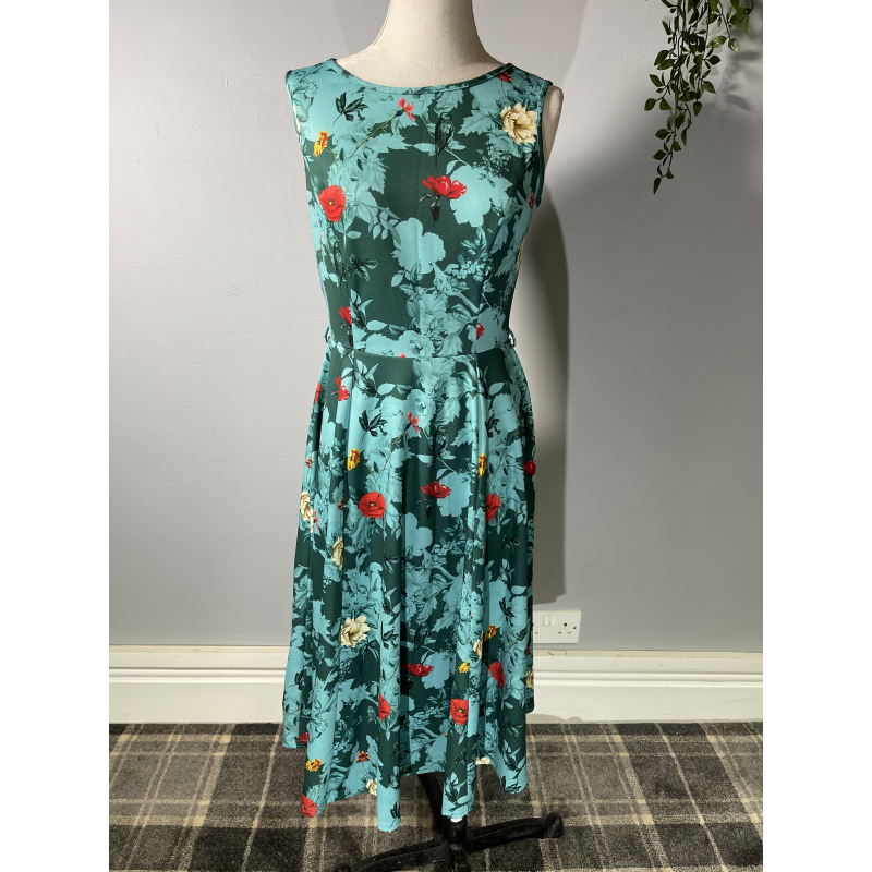 Hepburn Dress - Teal Hummingbird (10), Lady V London