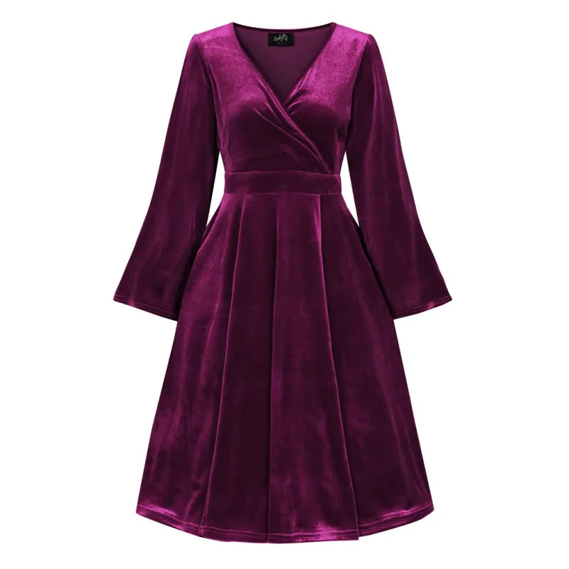 Zelda Dress - Plum Velvet, Lady V London