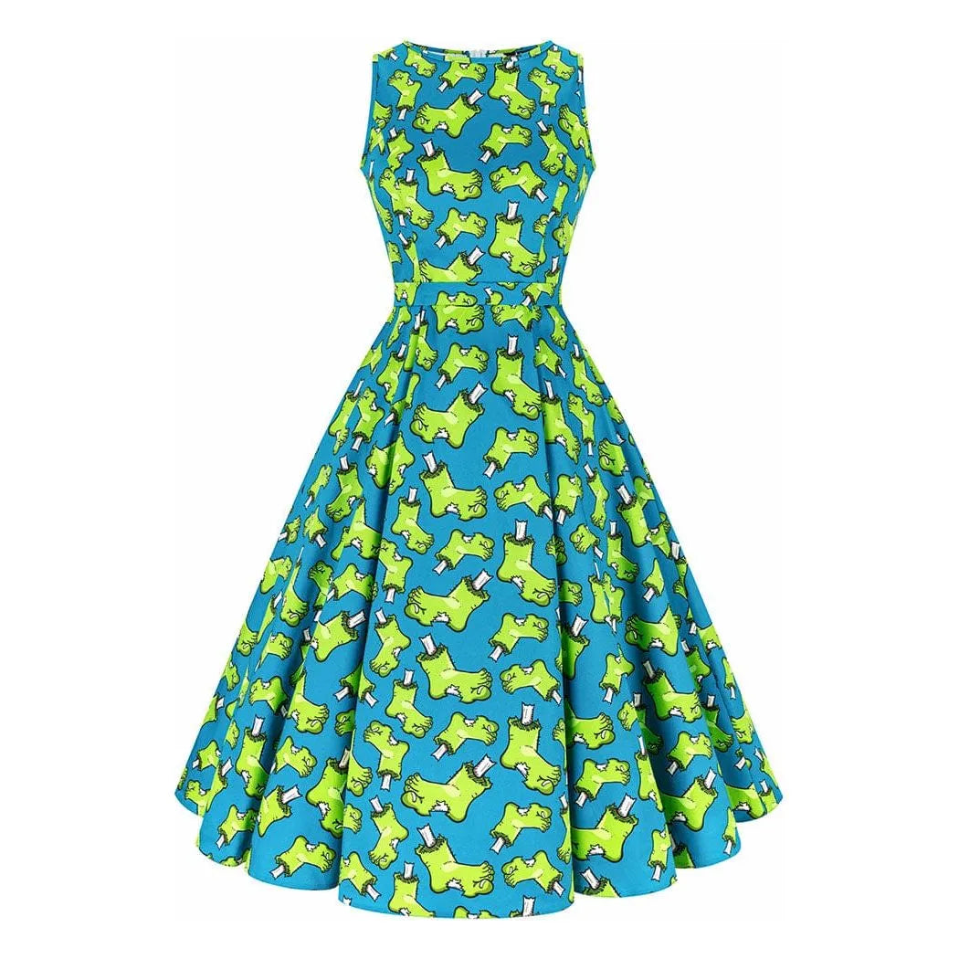 Hepburn Dress - Frankies Foot Blue, Lady V London