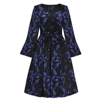 Thumbnail for Zelda Dress - Blue Leaves, Lady V London