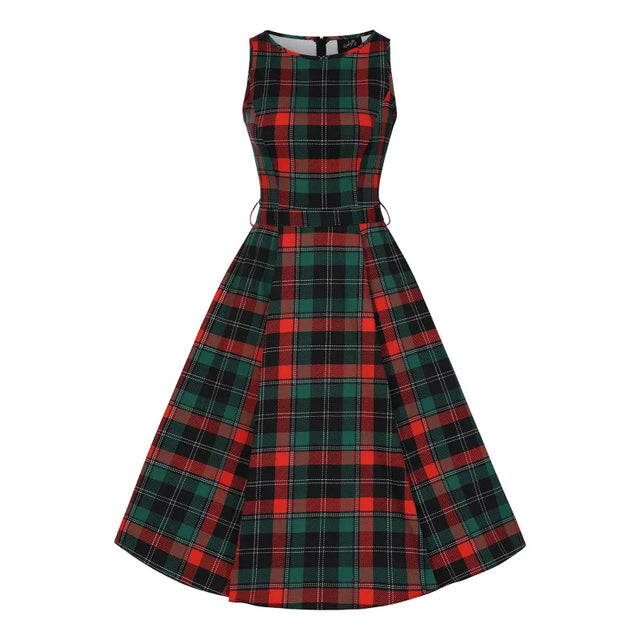 Hepburn Dress - Christmas Tartan, Lady V London