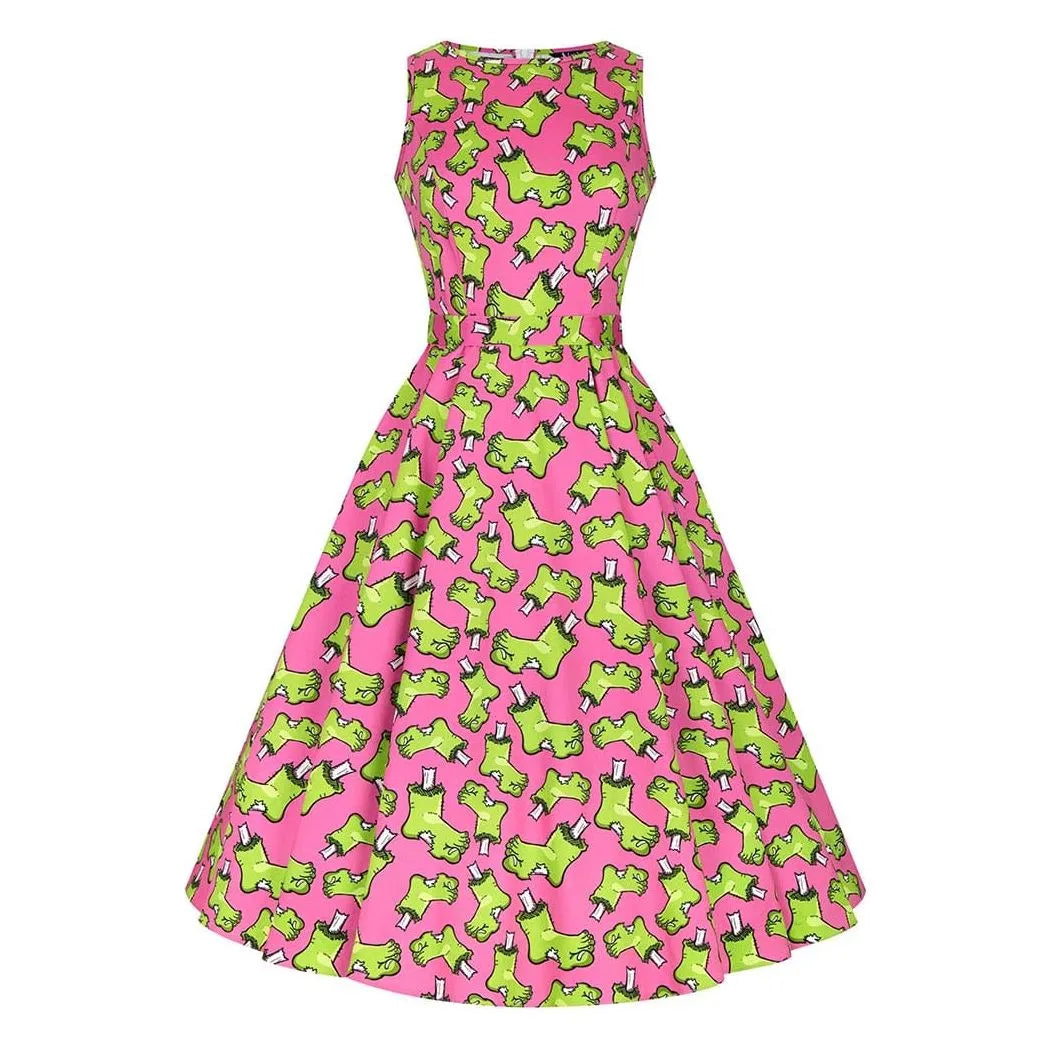 Hepburn Dress - Frankies Foot Pink, Lady V London