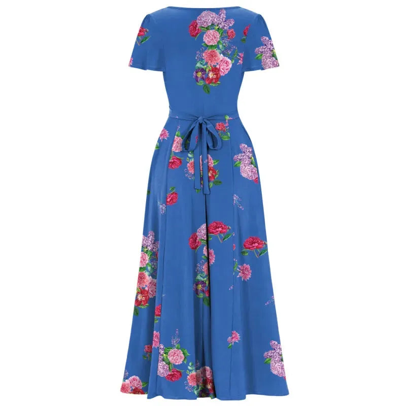 Lyra Maxi Dress - Cobalt Blue Bouquet