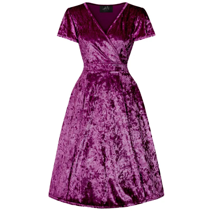 Lyra Dress - Cranberry Crushed Velvet Lady V London Lyra Dress - Cranberry Crushed Velvet Lady V London