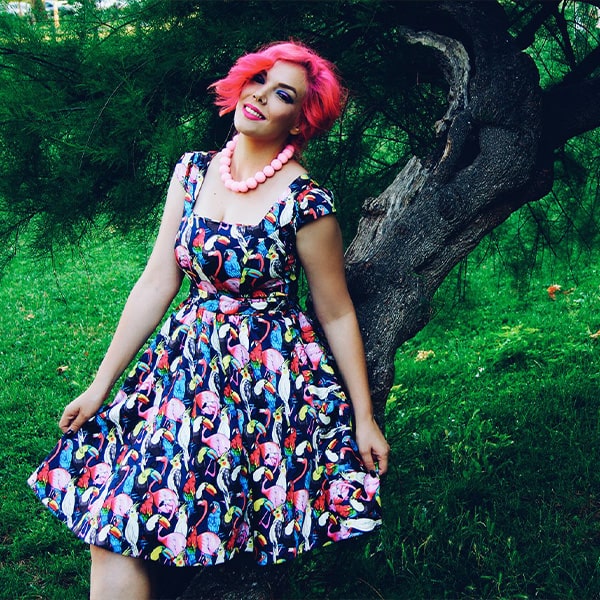 lady v swing dress Retro Stage 1950s Solid Contrast V-Neck Swing Dress