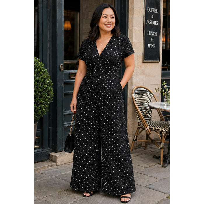 Jumpsuit - Mini Black Polka Dot