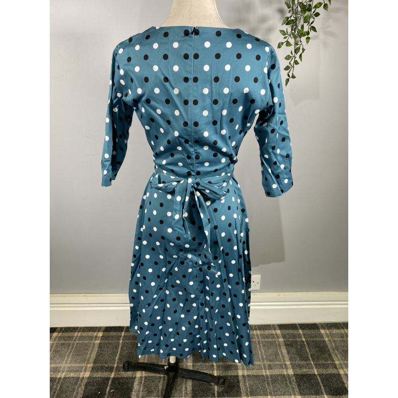 Lady V Dress - Long Sleeve Teal Polka, Lady V London