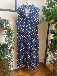 Thumbnail for Annie Dress - Navy Polka (14) 14 Lady Vintage London Outlet