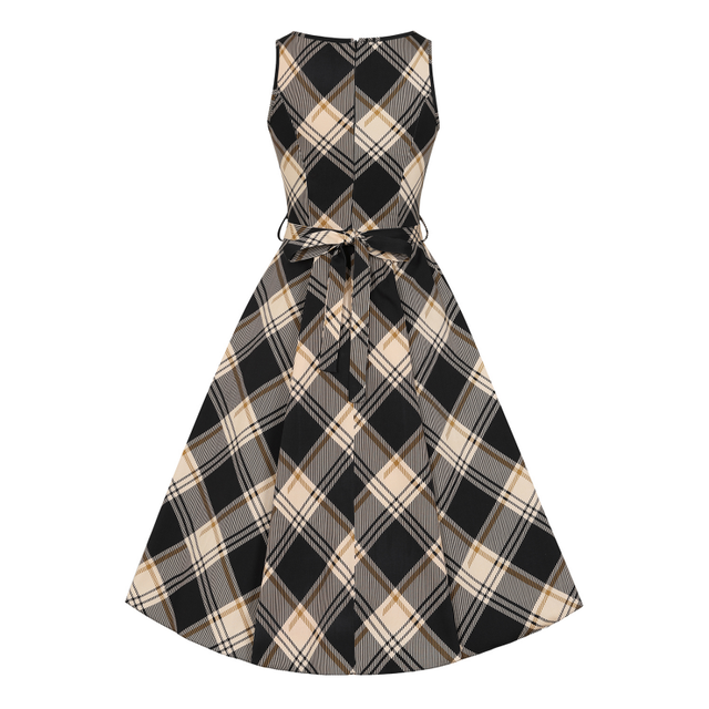 Hepburn Dress - Dark Tartan, Lady V London