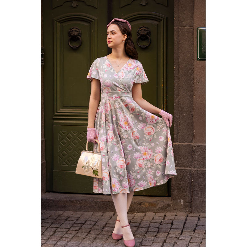 Lyra - Short Sleeve Dress - Classic Sage Floral Lady V London Lyra - Short Sleeve Dress - Classic Sage Floral Lady V London