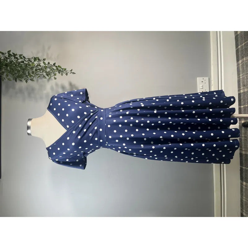 Lyra Dress - Navy Polka (12), Lady V London