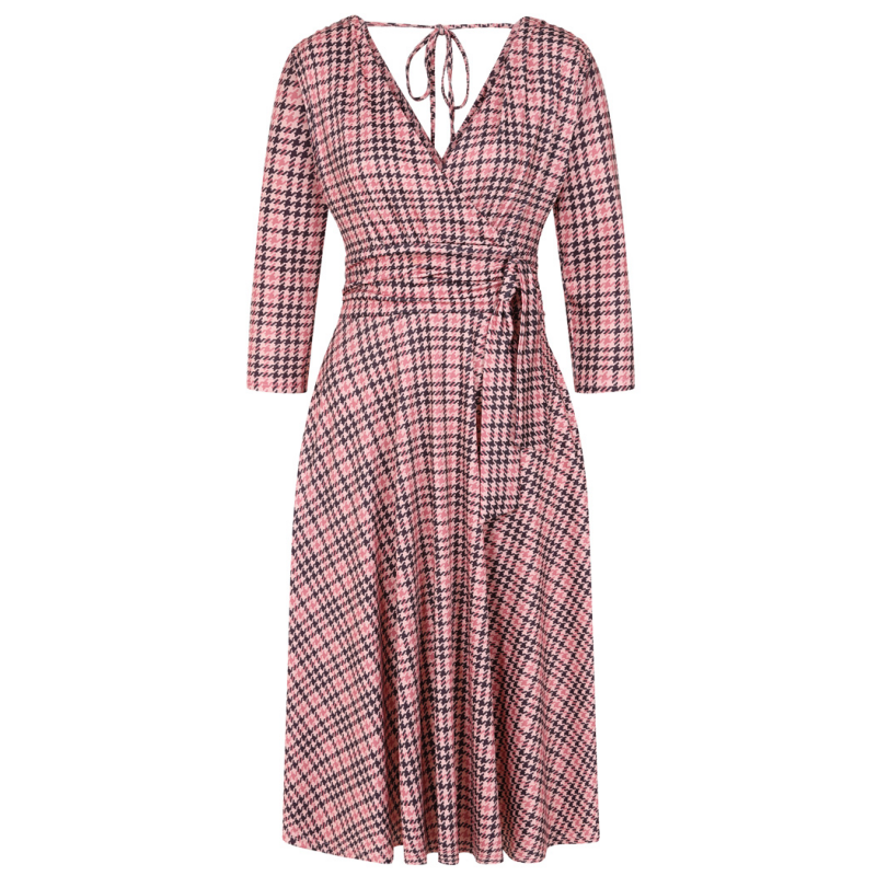 Arabella Dress - Pink Houndstooth, Lady V London