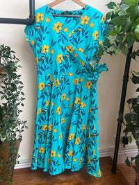 Thumbnail for Bella Dress - Mustard Flowers on Turquoise (18) 18 Lady Vintage London Outlet