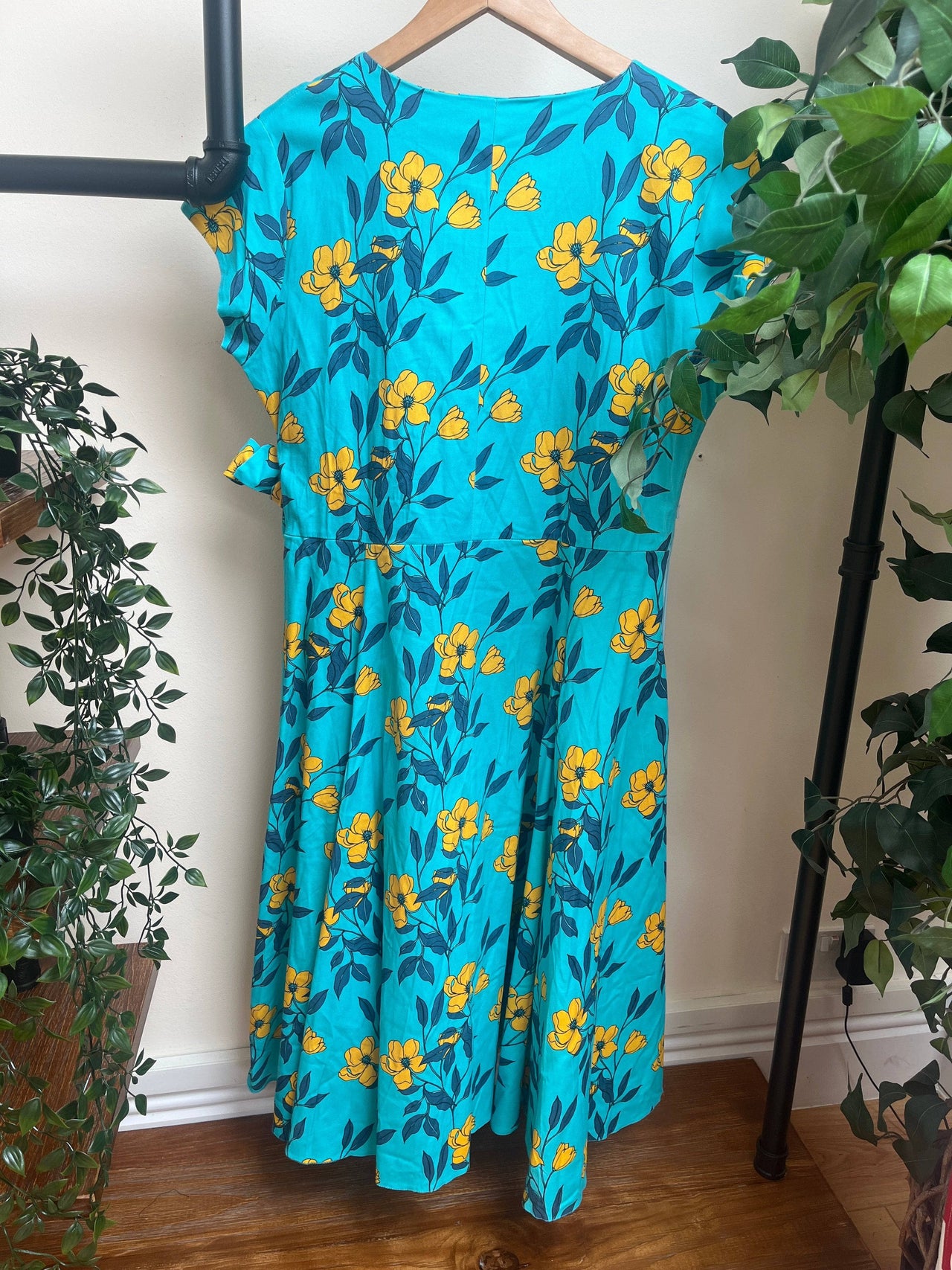 Bella Dress - Mustard Flowers on Turquoise (18) 18 Lady Vintage London Outlet