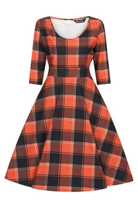 Thumbnail for Betty Dress - Navy Orange Tartan Lady Vintage Betty Dress