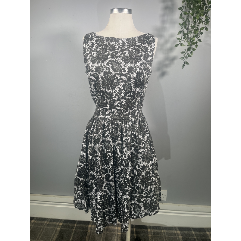 Tea Dress - Black Lace Print (14), Lady V London