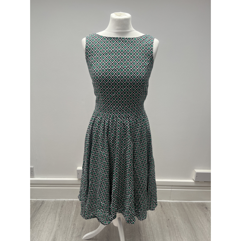 Tea Dress - Retro Geometric Green (10), Lady V London