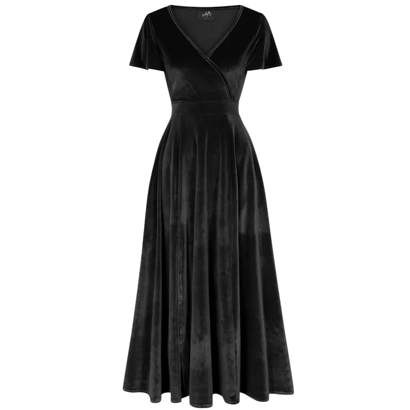 Lyra Maxi Velvet GRS Dress - Black Velvet, Lady V London