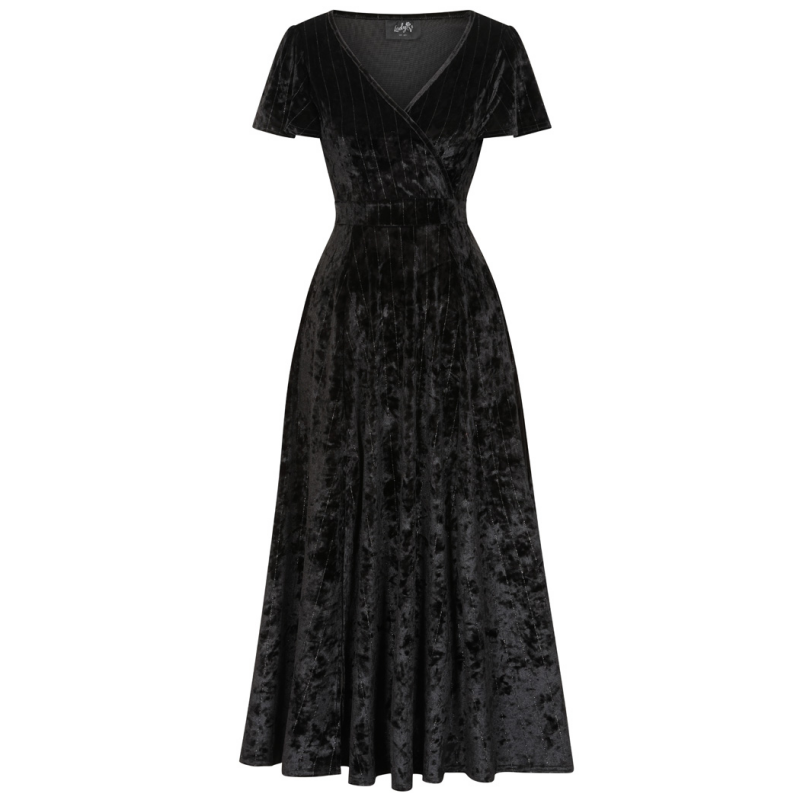 Lyra Maxi Dress - Black Velvet Glitter Stripe