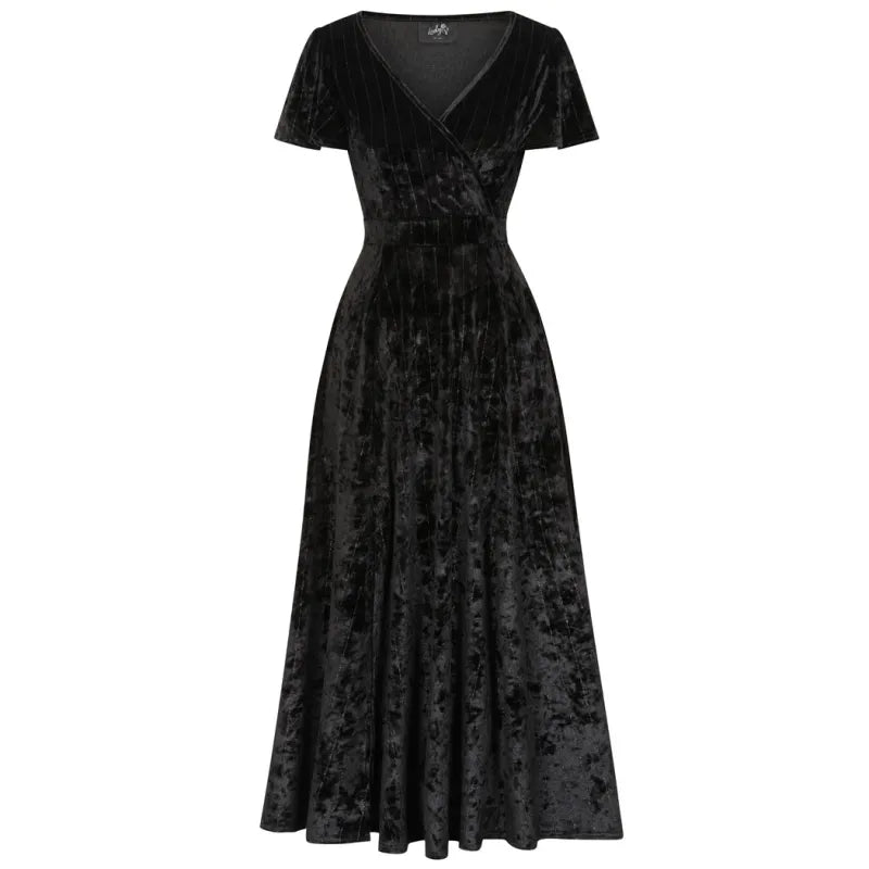 Lyra Maxi Dress - Black Velvet Glitter Stripe Lady V London Lyra Maxi Dress - Black Velvet Glitter Stripe Lady V London