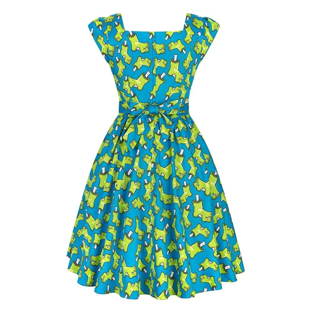 Swing Dress - Frankies Foot Blue, Lady V London