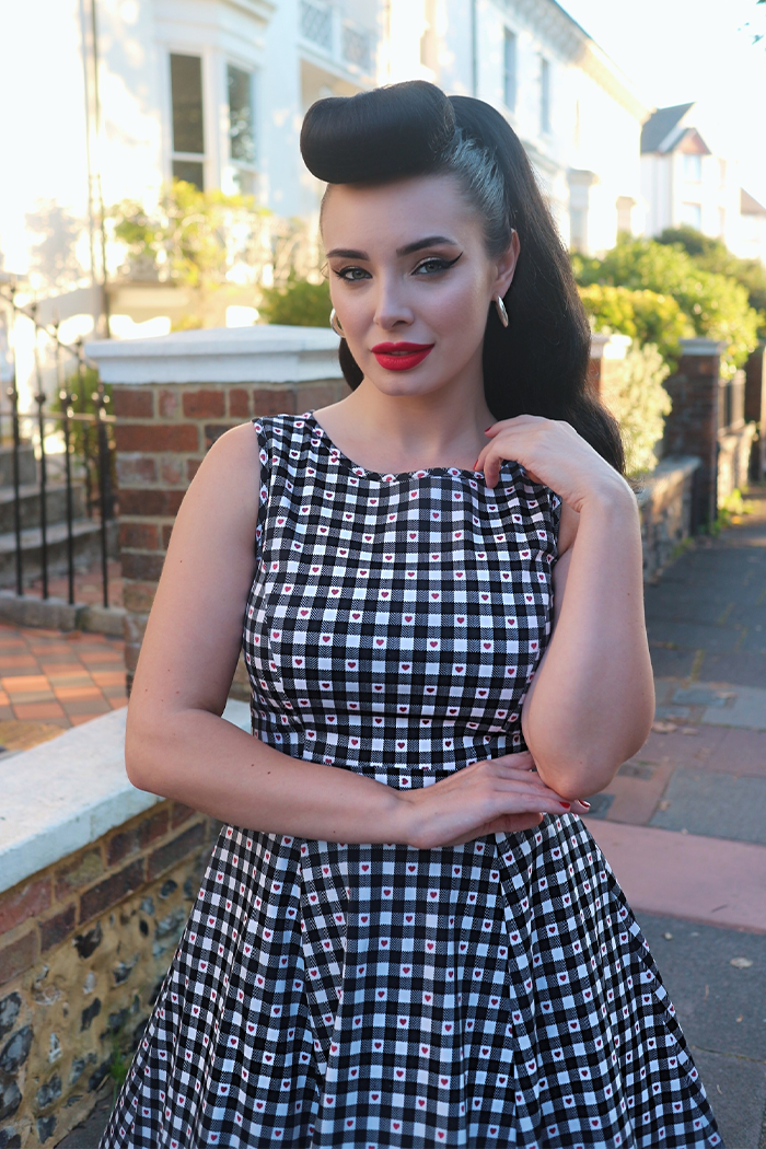 Hepburn Dress - Heart Gingham, Lady V London