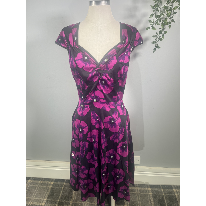 Isabella Dress - Purple Flowers (10), Lady V London