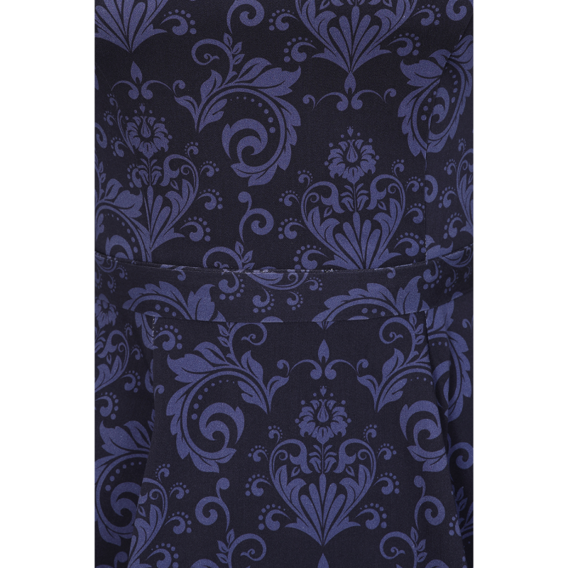 Hepburn Dress - Blue Damask, Lady V London