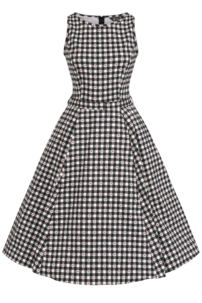 Hepburn Dress - Heart Gingham, Lady V London