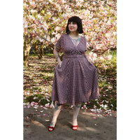 Thumbnail for Lyra - Short Sleeve Dress - Burgundy Gingham
