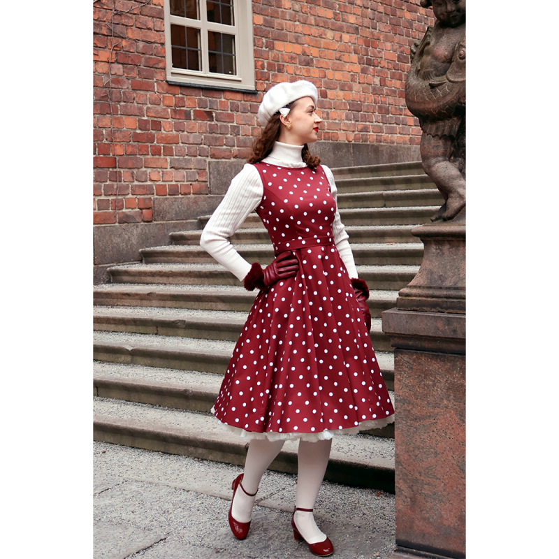 Hepburn Dress - Deep Red Polka Dot