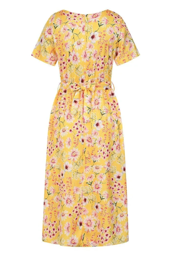 Daphne Dress - Yellow Floral - Lady V London