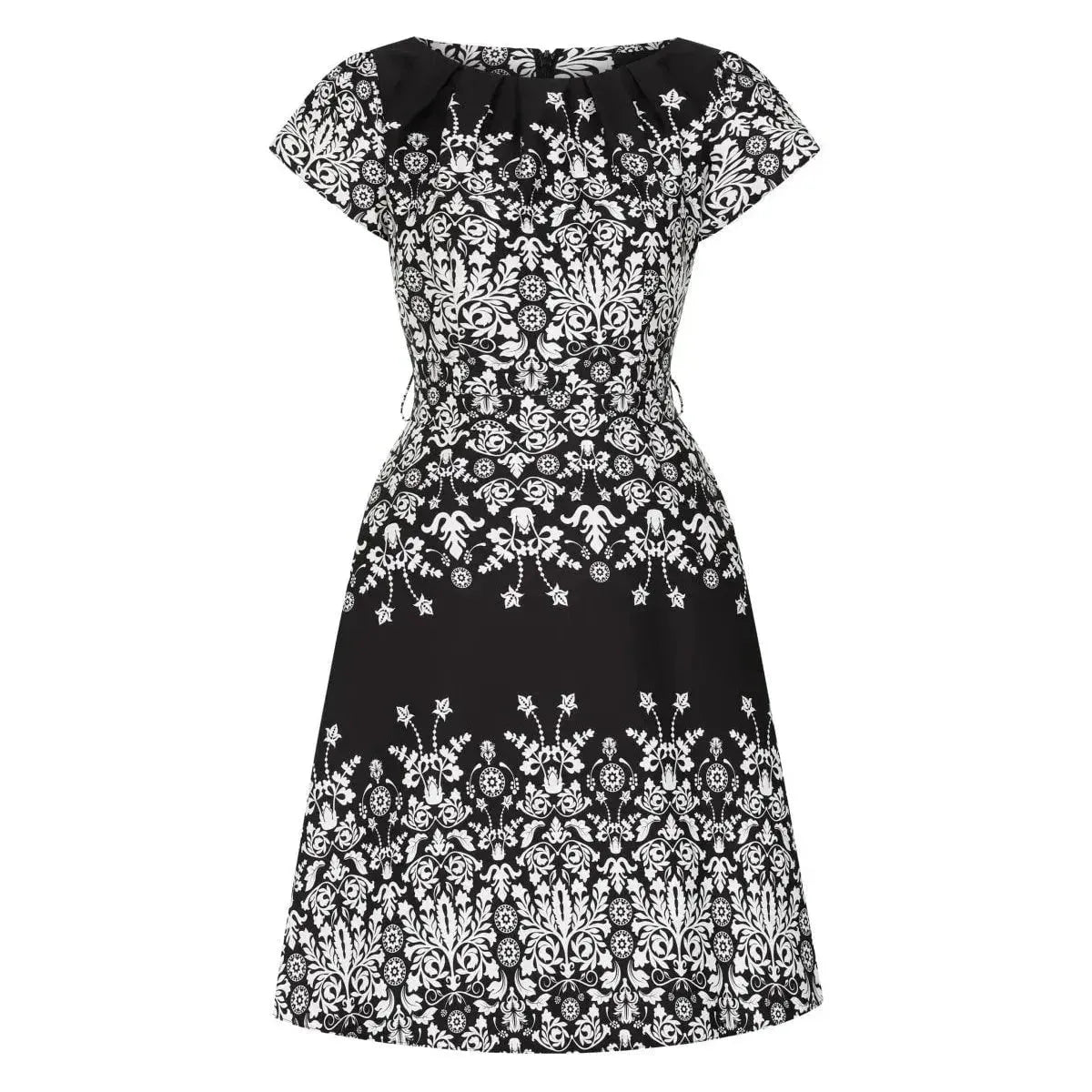 Day Dress - Grey Damask Border Lady Vintage Day Dress