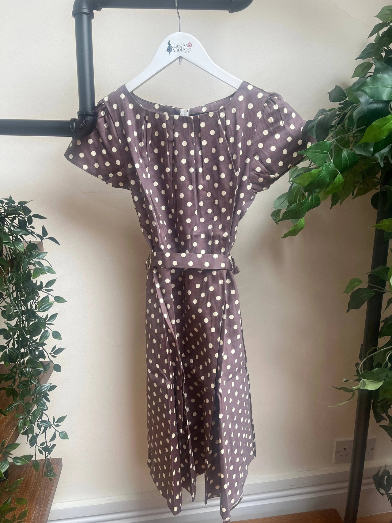 Day Dress - Mocha Polka (08) 08 Lady Vintage London Outlet