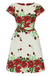 Thumbnail for Day Dress - Red Floral Border Lady Vintage Day Dress