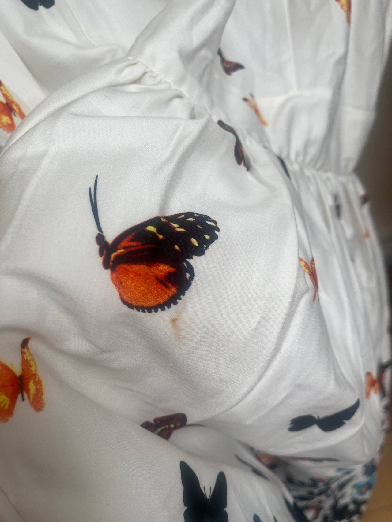 Dirdle Dress - White Butterfly Border (22) 22 Lady Vintage London Outlet