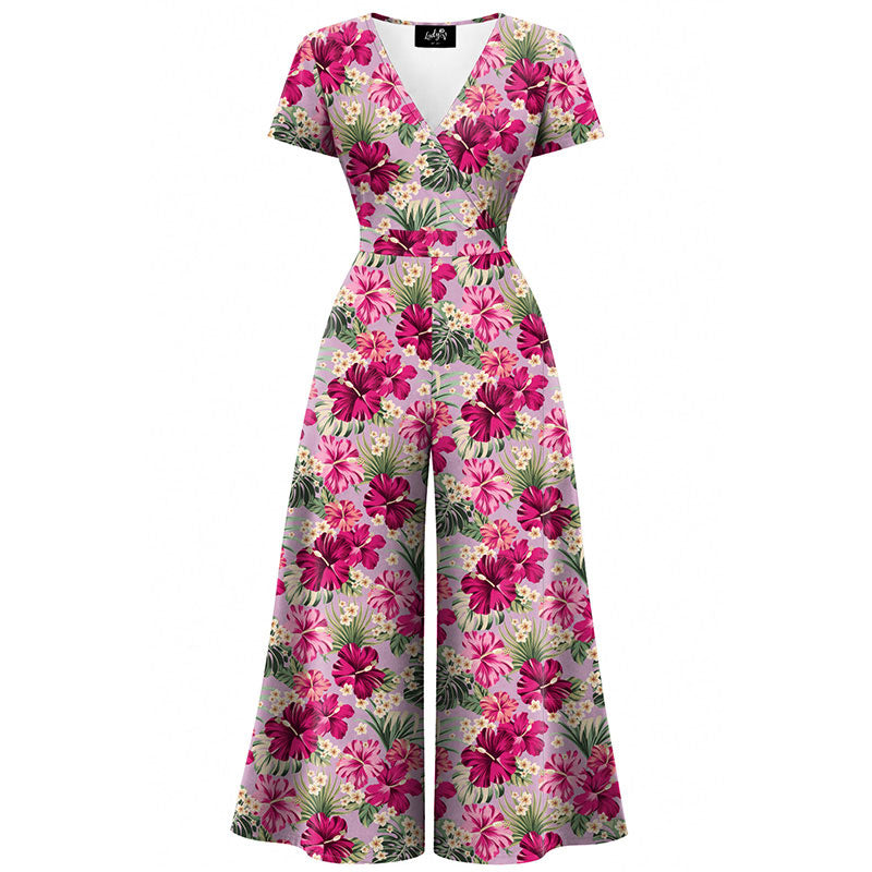 Jumpsuit - Short Sleeve Dress - Island Bloom - Pink