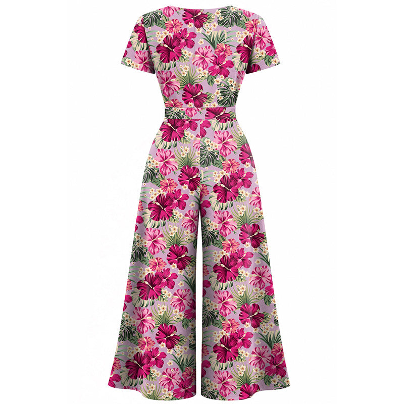 Jumpsuit - Short Sleeve Dress - Island Bloom - Pink