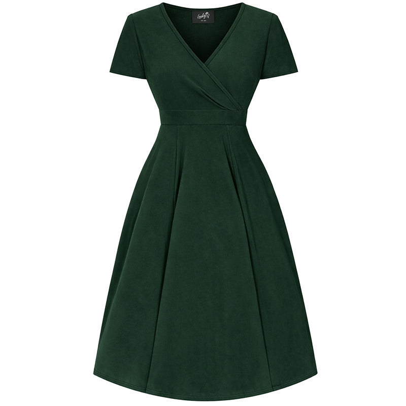Short Sleeve Lyra Dress - Bottle Green Lady V London Short Sleeve Lyra Dress - Bottle Green Lady V London