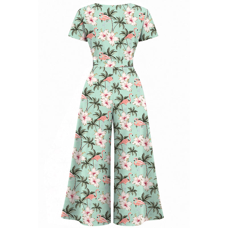 Jumpsuit - Short Sleeve Dress - Flamingo Bay