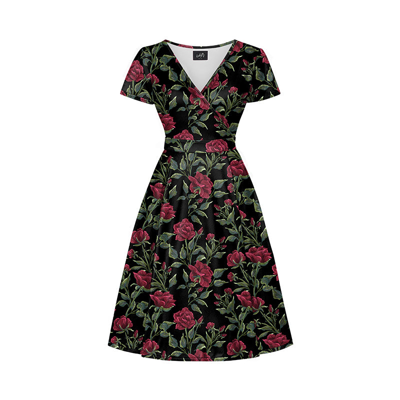Lyra - Short Sleeve Dress - Bordeaux Bloom