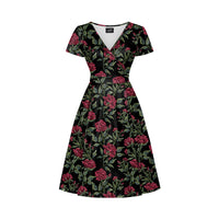 Thumbnail for Lyra - Short Sleeve Dress - Bordeaux Bloom