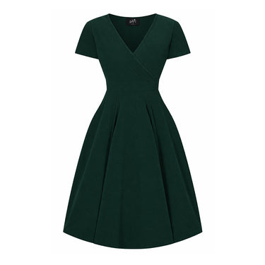 dark green funeral dress Inspire Chic Women's Dress Boat Neck Half Sleeve Pleated Work Elegant Midi Dress XS Dark Green