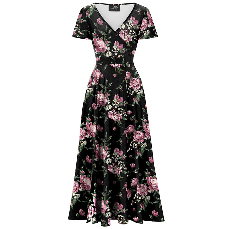 Lyra - Maxi Dress - Pink Blooms on Black