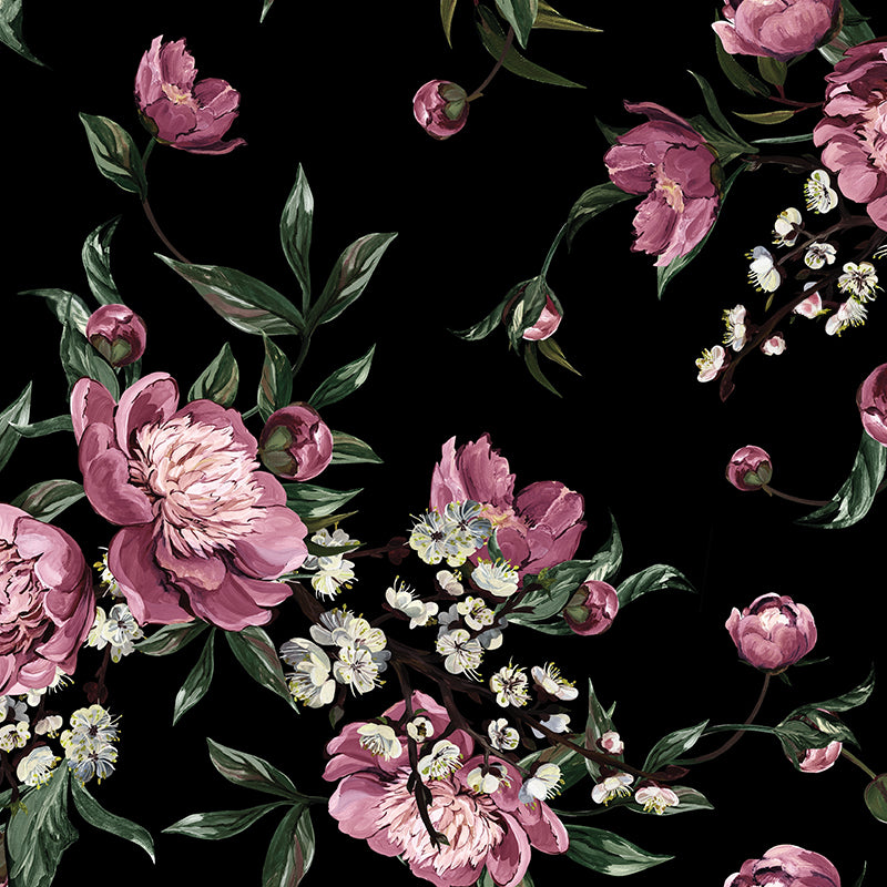 Lyra - Maxi Dress - Pink Blooms on Black