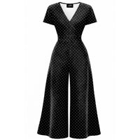 Thumbnail for Jumpsuit - Short Sleeve Dress - Mini Black Polka Dot