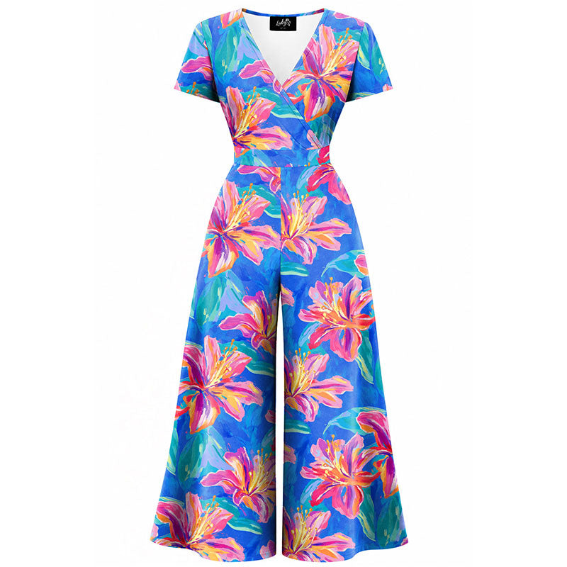 Jumpsuit - Short Sleeve Dress - Blue Lagoon Lily