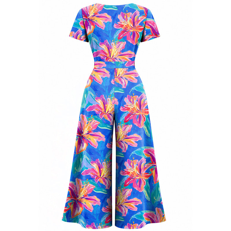 Jumpsuit - Short Sleeve Dress - Blue Lagoon Lily