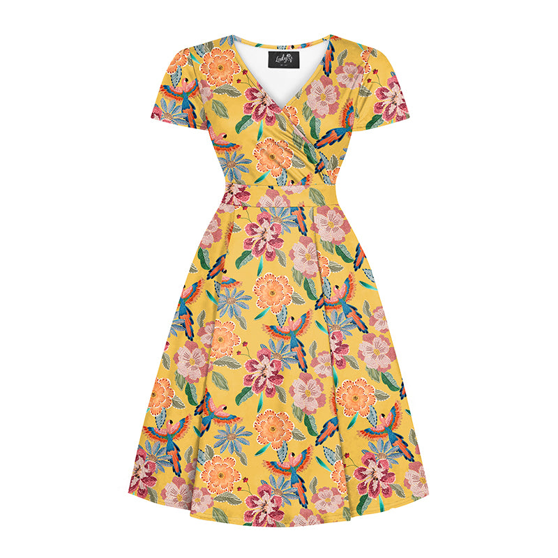 mustard yellow floral wrap dress 8