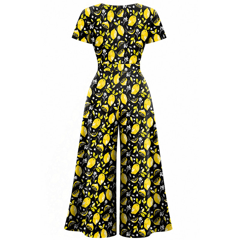 Jumpsuit - Short Sleeve Dress - Limoncello